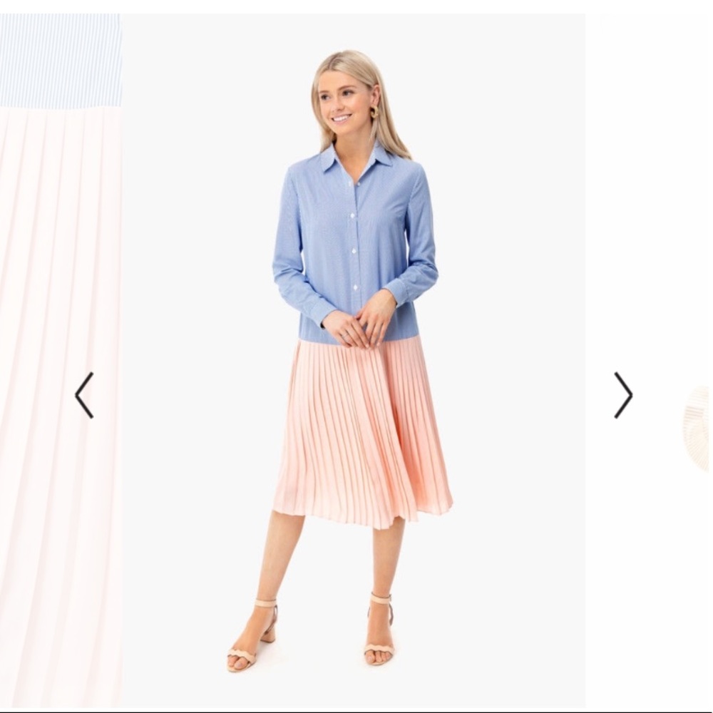 Blue and Coral Pleated Shirt Dress